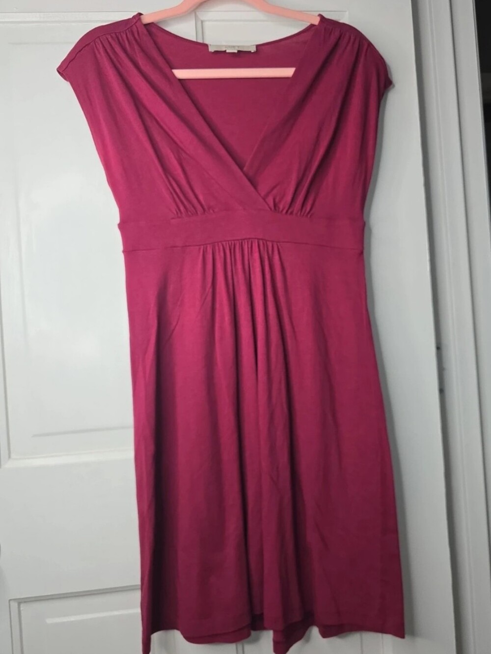 LOFT Raspberry Cap-Sleeve Surplice Empire Dress